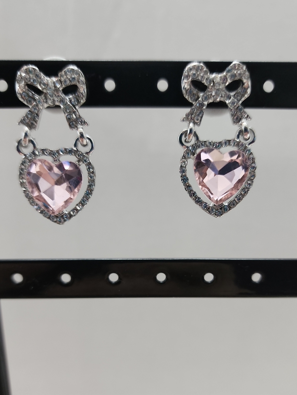 1 Pair Cute Fully Rhinestoned Pink Heart Shaped Earrings, Elegant Student